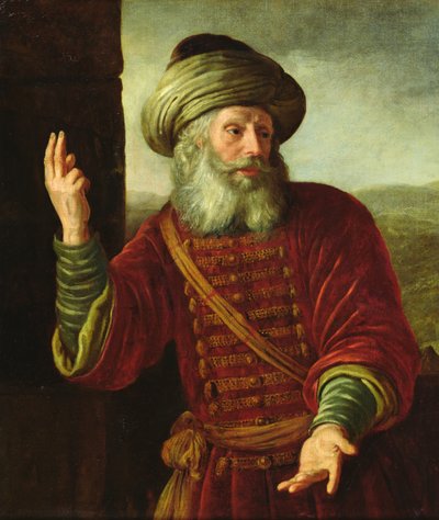 Porträt eines alten Mannes in einem extravaganten Kostüm von Jan Victors